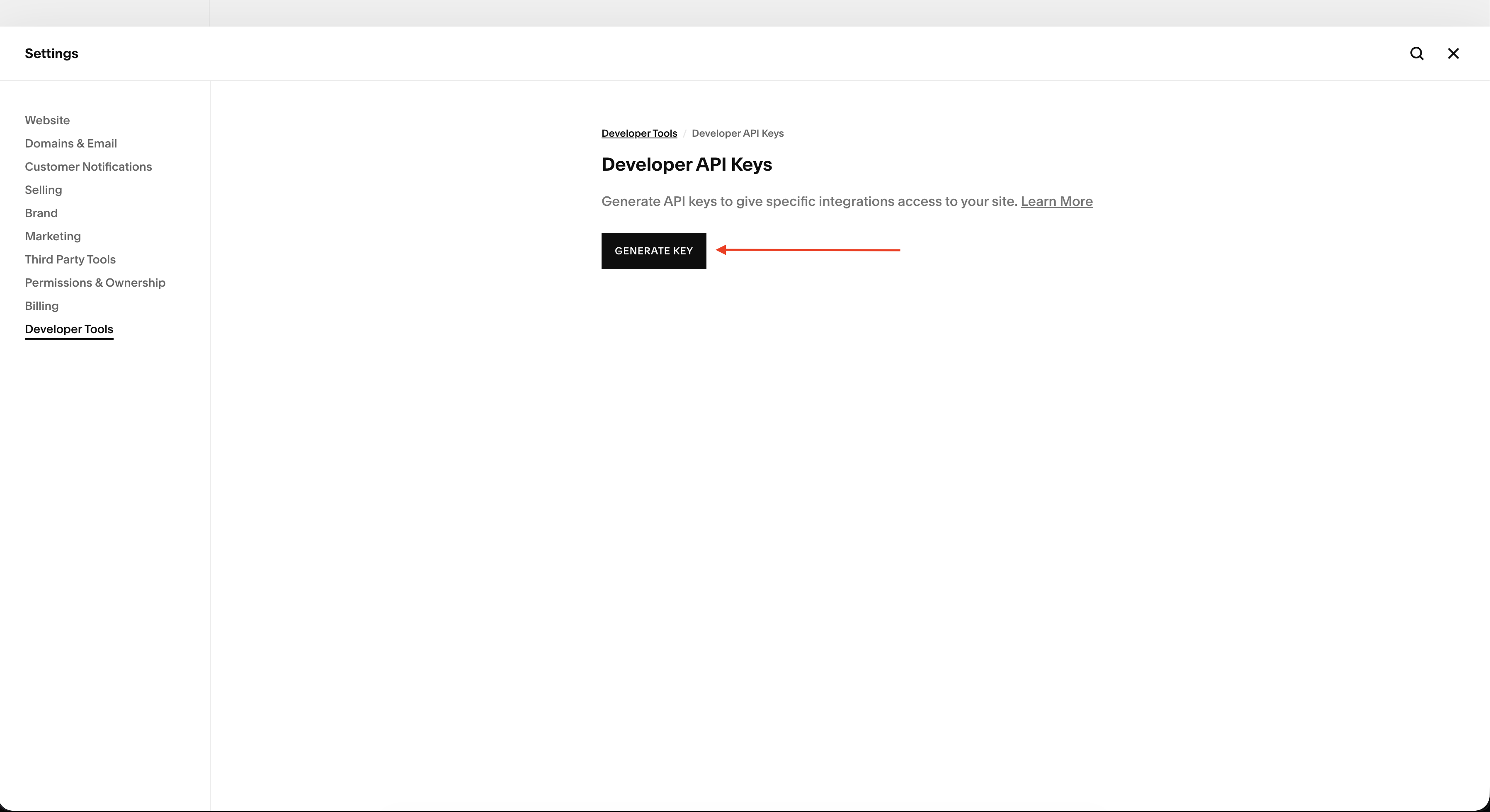 Developer tools page